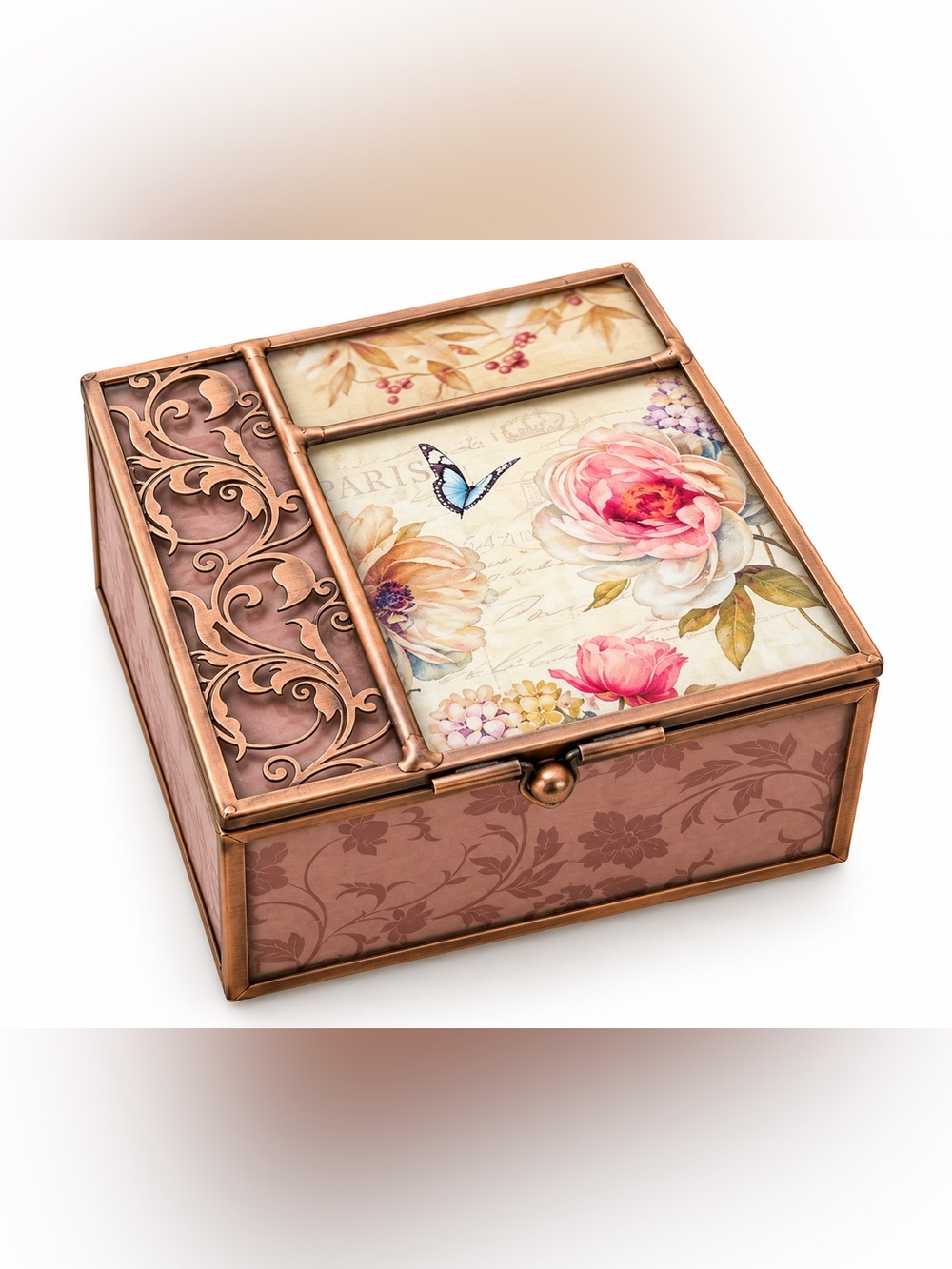 Floral Music Jewelry Box - Rose Copper Finish